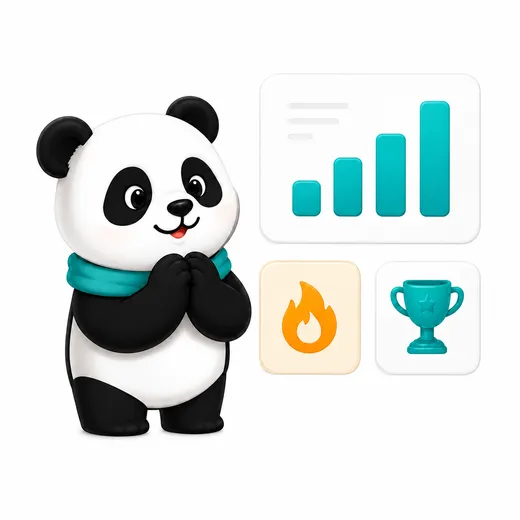 PagePanda mascot beside reading streak, Insights, and Achievement symbols.